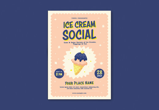 Event Flyer Layout with Illustrative Ice Cream