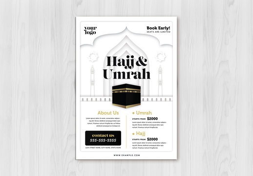 Umrah and Hajj Advertising Flyer Layout with Graphic Elements