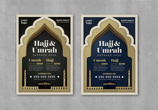 Umrah and Hajj Advertising Flyer Layout with Graphic Elements