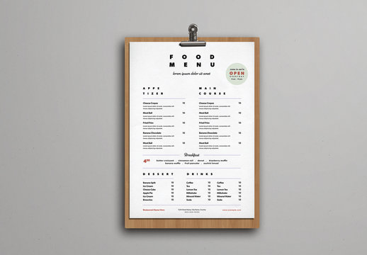 Simple Food Menu with Red Accents
