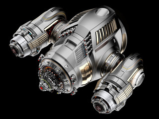 Futuristic alien ship or very detailed battle drone. Isolated on black background. 3d render