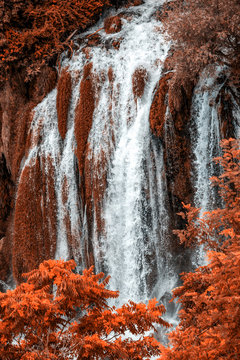Autumn gold Kravice waterfall on the Trebizat River in Bosnia and Herzegovina. Fall  Miracle of Nature in Bosnia and Herzegovina. The Kravice waterfalls, originally known as the Kravica waterfalls