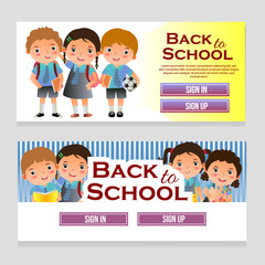 colorful web banner school theme with school kids
