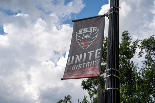 Washington, DC - August 7, 2019: Flag for the DC United, a professional soccer team in the District of Columbia