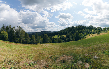 Fototapeta na wymiar hills of Polish Beskids in summer day