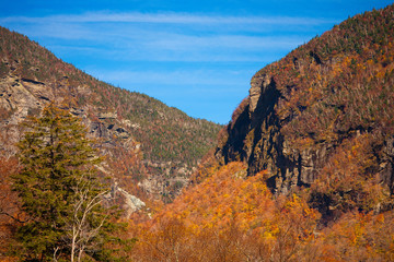 Looking up Smugglers Notch from Stowe, Vermont, USA