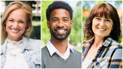 Group of beautiful people outside connecting