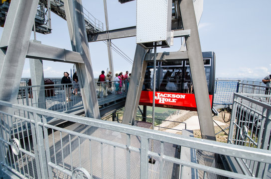 JULY 10 2018 - JACKSON WYOMING: The Jackson Hole Ski Resort gondola aerial tram takes visitors up the mountain during the summer for sightseeing, scenic views and hiking.