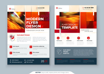 Red Flyer template layout design. Corporate business annual report, catalog, magazine, flyer mockup. Creative modern bright concept with square shapes