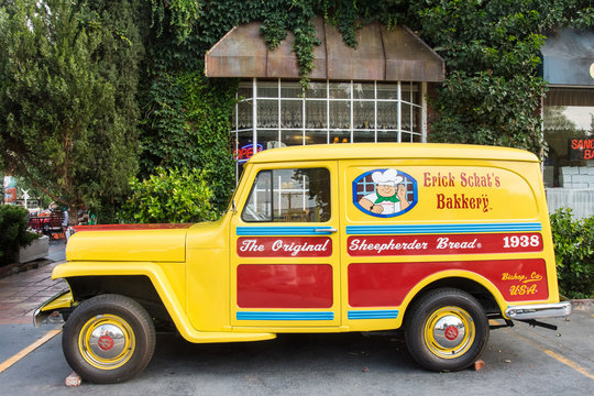 Bishop, California - June 4, 2018: Exterior view of Erick Shat's Bakery, famous for their original Sheepherder Bread and other baked goods