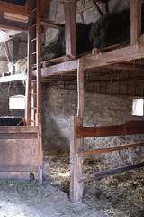 Old horse stable with hayloft and ladder