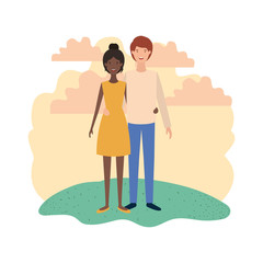 young couple with landscape avatar character