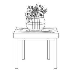 Flowers inside vase over table vector design