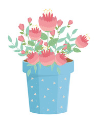Flowers and leaves inside pot vector design