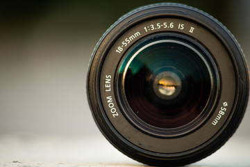 Camera equipment, glass lens, photography set, nature background