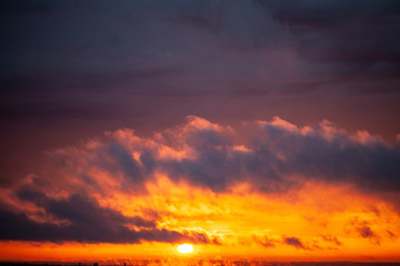 Dramatic sunset with twilight color sky and clouds.