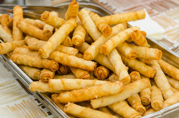 Cigar pastries ready to be served. Sigara boregi, traditional turkish shaped rolls stuffed with cheese