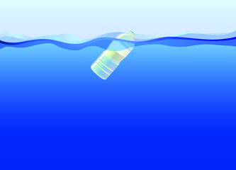 Plastic bottle floating on water surface vector