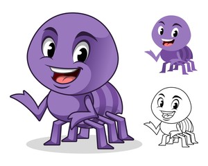 Adorable Spider Cartoon Character Design, Including Flat and Line Art Designs, Vector Illustration, in Isolated White Background.