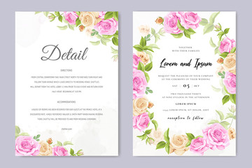 Fototapeta na wymiar wedding invitation card with beautiful floral and leaves