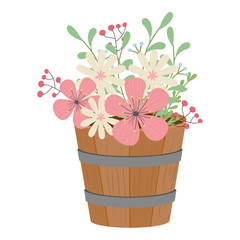 Flowers and leaves inside barrel vector design