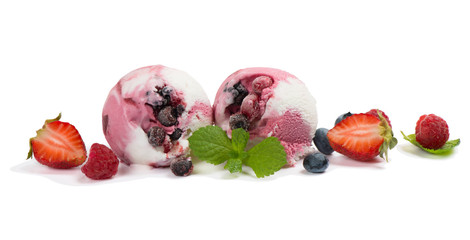  Close up of ice cream with mix of forest berries.