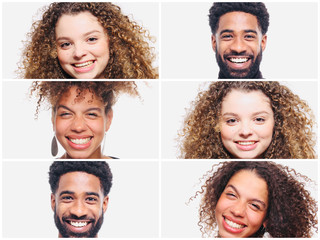Group of happy commercial people in front of a background
