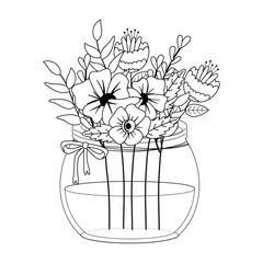 Flowers and leaves inside vase vector design