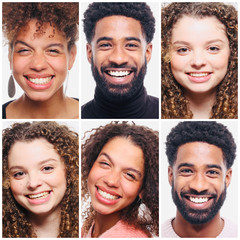 Group of happy commercial people in front of a background