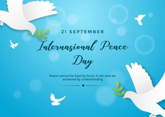 International peace day vector illustrator in blue bokeh background