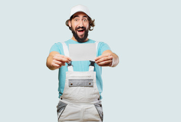 profesional painter  with a placard