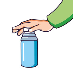 hand with bottle plastic beverage isolated icon