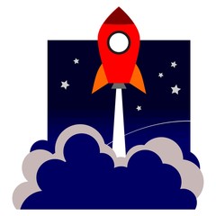 Red Rocket in Blue Space with Stars