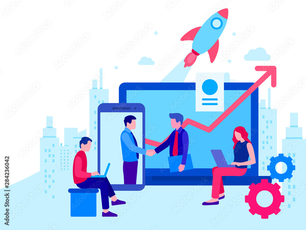 Poster startup business concept. modern flat design concept of web page design for website and mobile websi