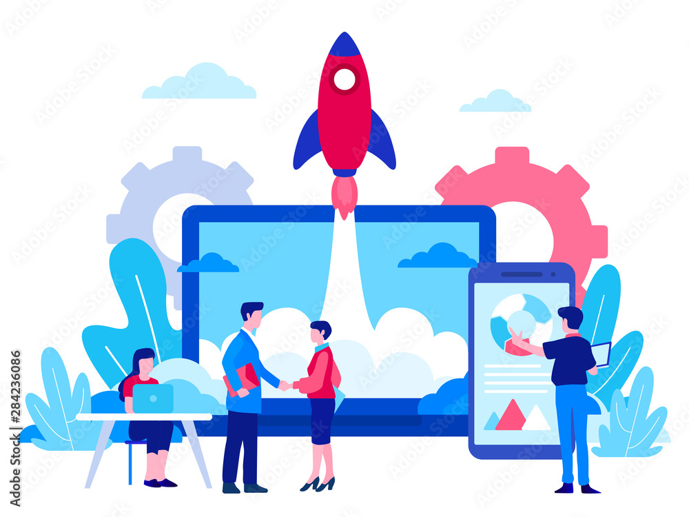 Poster startup business concept. modern flat design concept of web page design for website and mobile websi