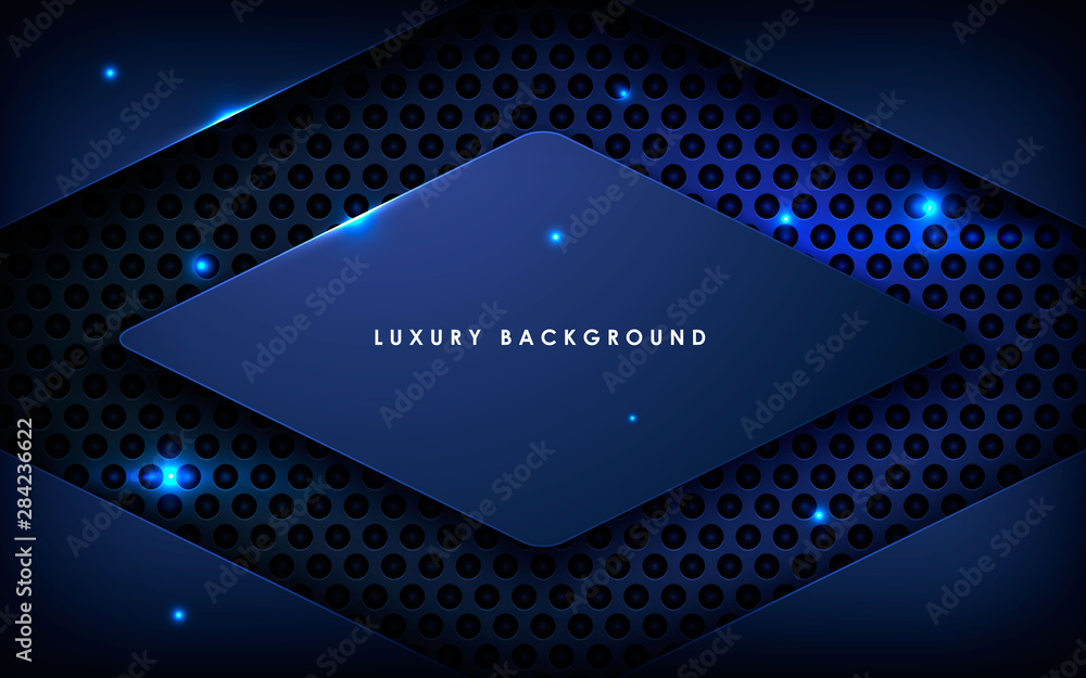 Poster dark blue metal texture background vector. realistic overlap layer on metallic background with light