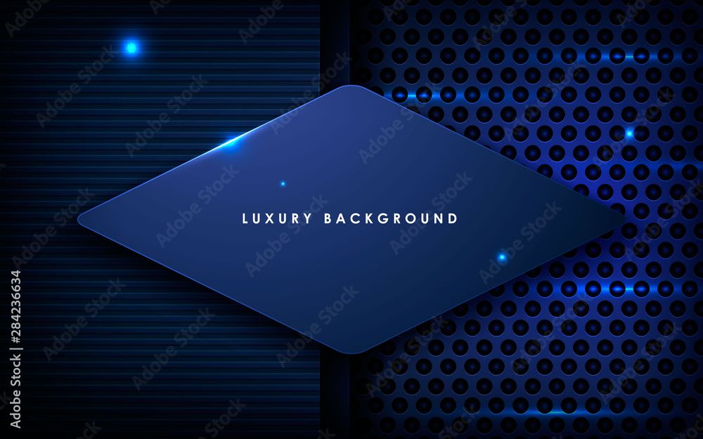 Poster dark blue metal texture background vector. realistic overlap layer on metallic background with light