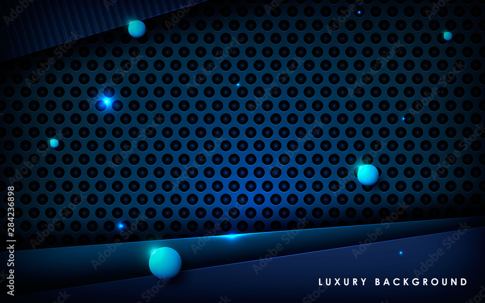 Poster dark blue metal texture background vector. realistic overlap layer on metallic background with light