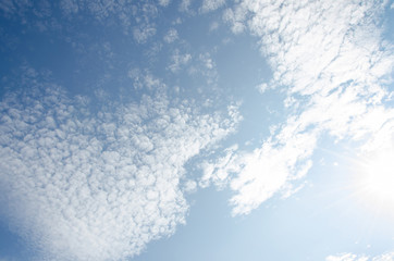 Fototapeta na wymiar Beautiful cumulus clouds on a blue sky on a sunny day.