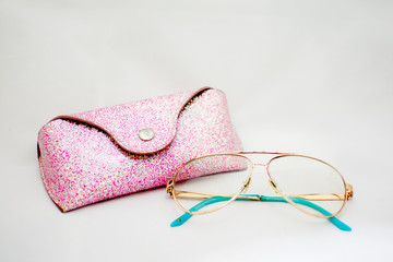 lentes estuche rosa brillo 
