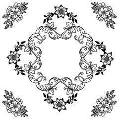 Black line art, concept for invitation card, greeting card, various of card, with wreath frame. Vector