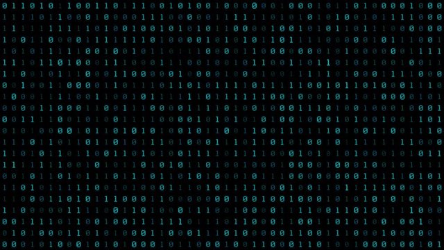 Binary code motion background. Moving numbers, digits zero and one