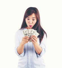 woman taking a lot of money