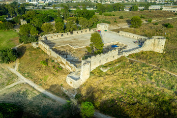Fototapeta na wymiar Aerial view of Antipatrus castle or Binar Bashi Ottoman era fortress near the Yarkon River in Israel