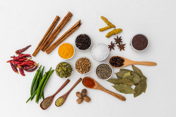 カラフルなスパイス　Photo of colorful Indian food spices