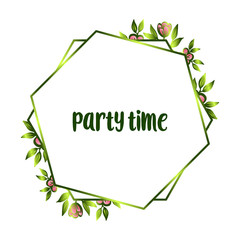 Design template for party time, vintage frame, with beautiful flower. Vector
