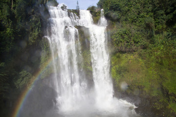 Fototapeta na wymiar Nice View of Waterfall with Rainbow in South of Laos