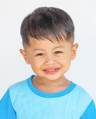 close-up portrait of smiling boy isolated on white background,funny little boy.