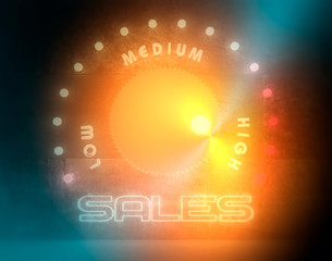 Balance adjust between low and high sale. Business regulator with neon shine scale. 3D rendering