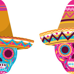 mexican skull with hat isolated icon